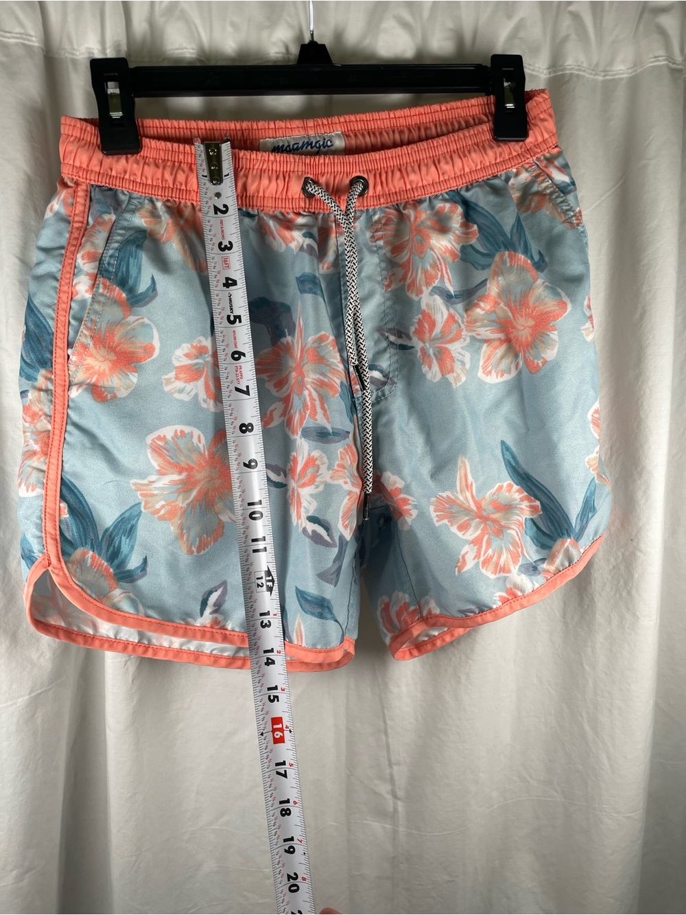 MaaMgic Men's Floral Swim Trunks [Small  Size] Light Blue & Peach Quick Dry - Picture 11 of 12